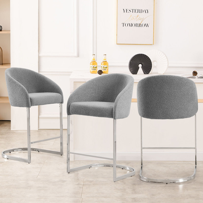 26" Upholstered Barrel Counter Height Bar Stool, Grey