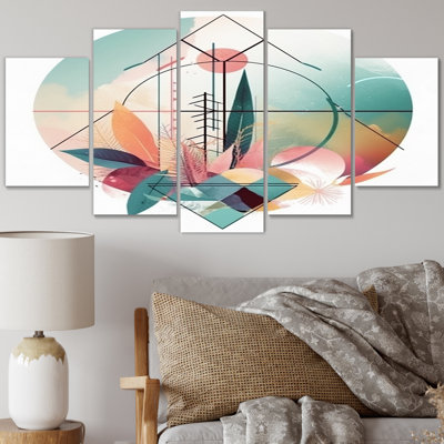Gyspy Minimal Boho Landscape In Retro Colors - Modern Geometric Wall Decor - 5 Panels