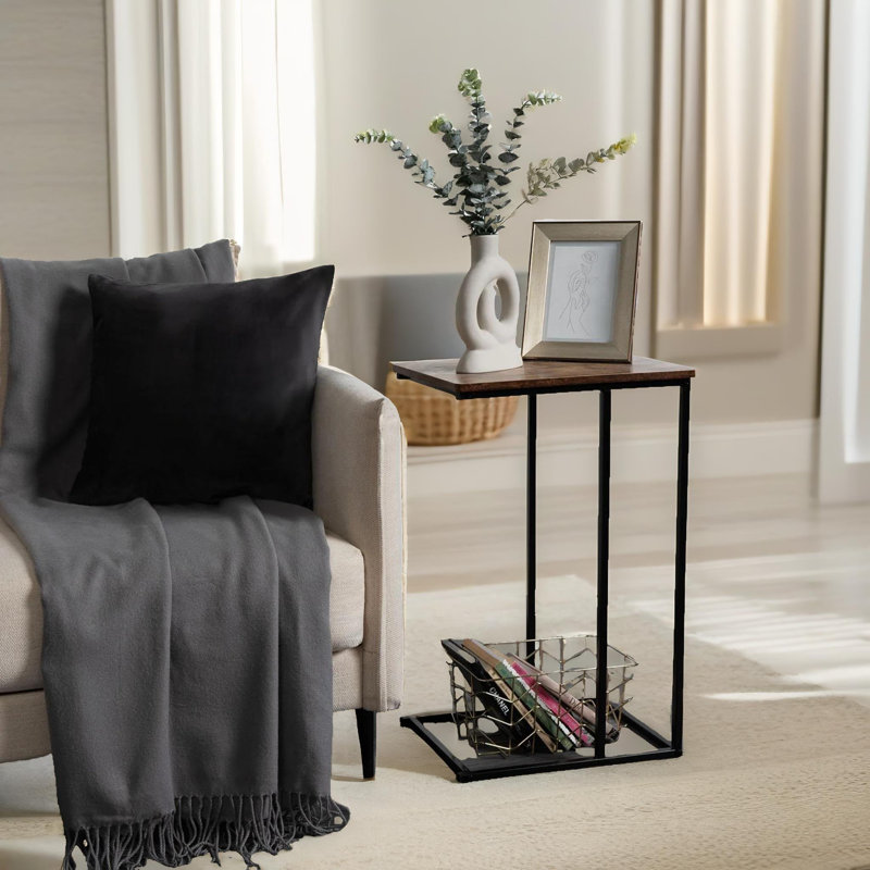 Alahya C Shaped Side Table with Metal Frame End Sofa Tables Living Room Furniture
