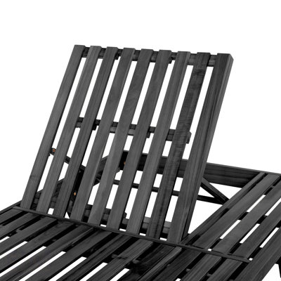 2/3 Foldable Acacia Wood Lounge Chair With Adjustable Backrest & Flat Storage Surface, Black Finish, Perfect For Outdoor Relaxation