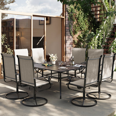 8-Person Patio Dining Set With Umbrella Hole, 360 degree Swivel Armchairs With Textilene Fabric