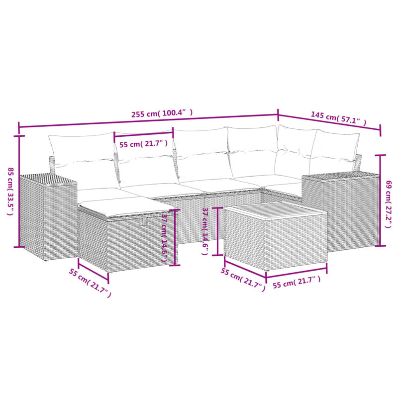 Ensemble de canapé de jardin Vidaxl gris