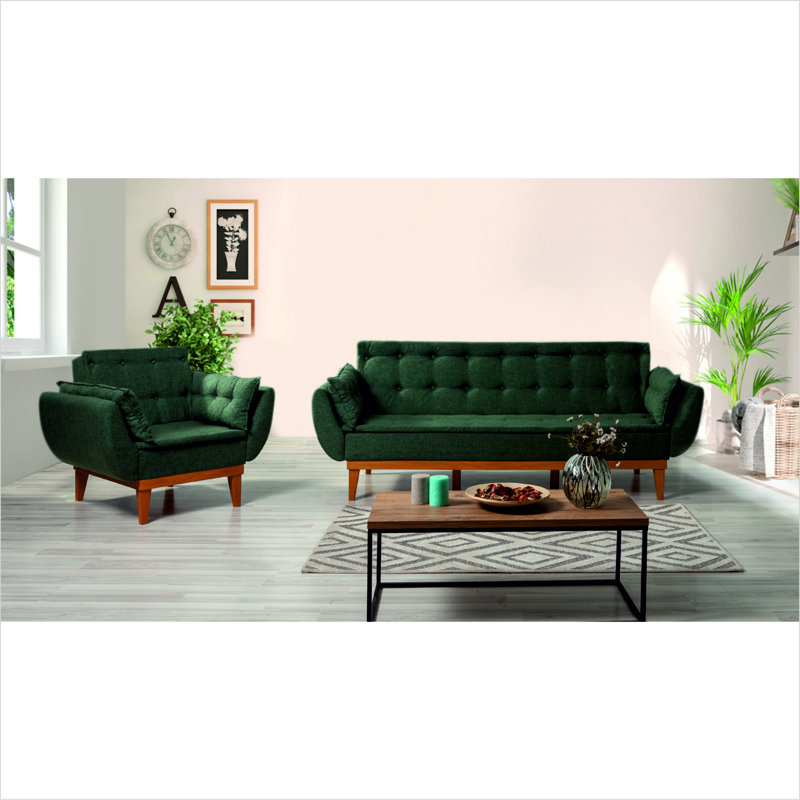 Ensemble de salon inclinable 2 pièces Aucoin, 100 % lin vert