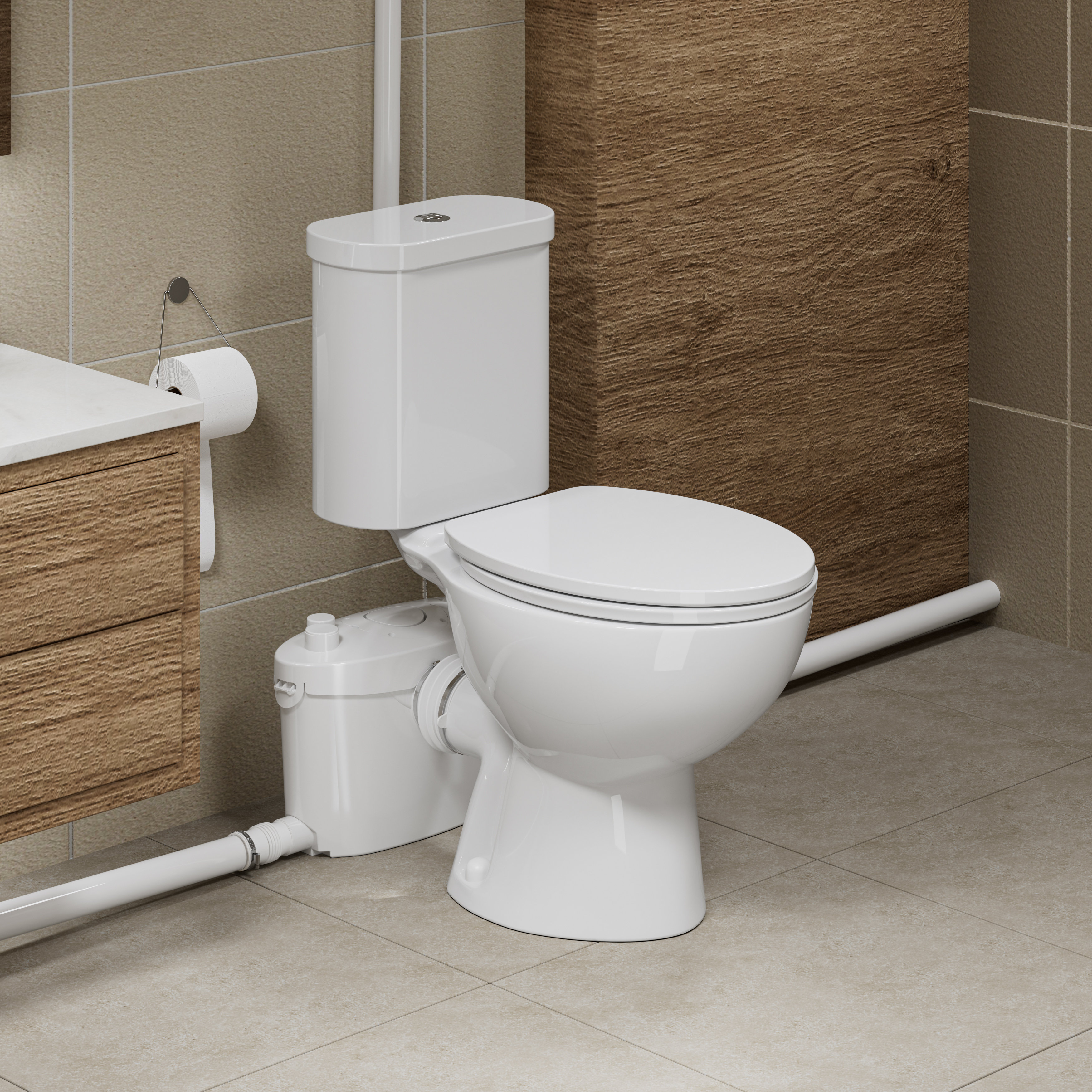 850W Upflush Macerating Toilet with Bidet Sprayer For Basement,Toilet with  Macerator Pump Toilet with AC Vent & 4 Water Inltes with Water Tank, Toilet