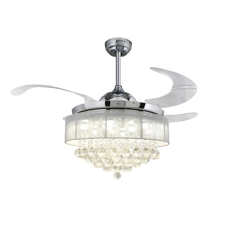 Ventilateur de plafond à DEL rétractable en cristal avec télécommande 42 pouces Oglesby