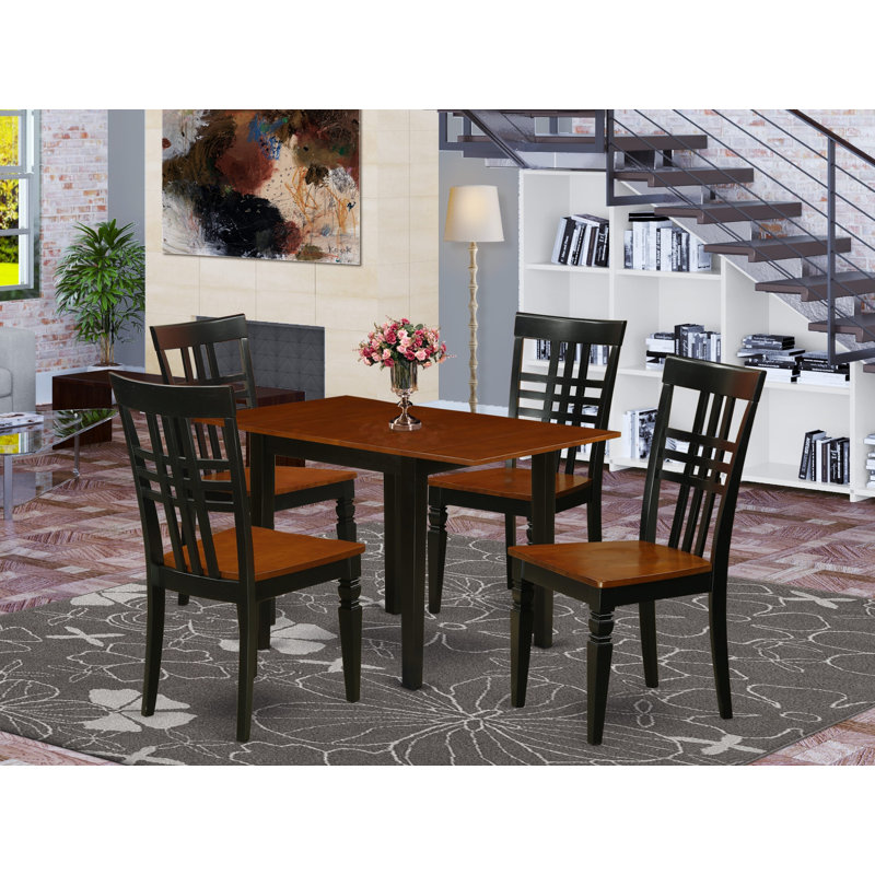 L'ensemble de table de salle à manger 5 pièces pour 4 personnes comprend une table de cuisine rectangulaire avec Dropleaf et 4 chaises de cuisine, noir et cerise