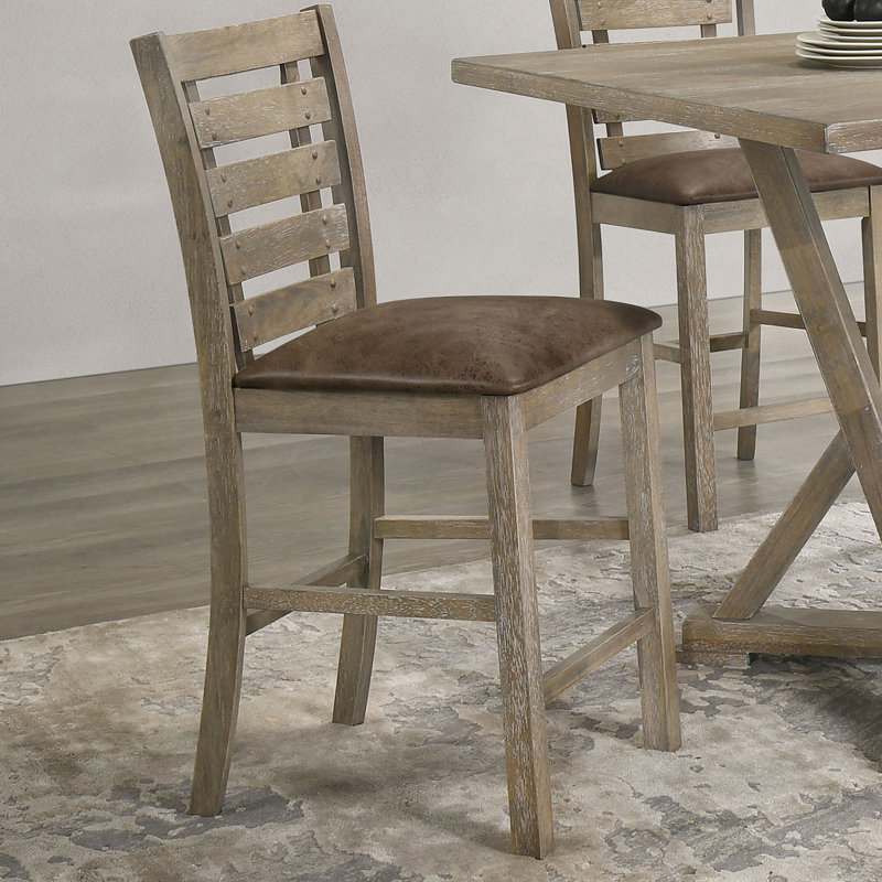 Set of 2 Dining Counter Height Chairs Modern Farmhouse Rustic Look Distressed Design Ladderback Solid Wood