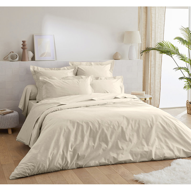 Hazelanne Solid Colour Duvet Cover with Pillowcases, Cream, 140 x 200cm Duvet Cover