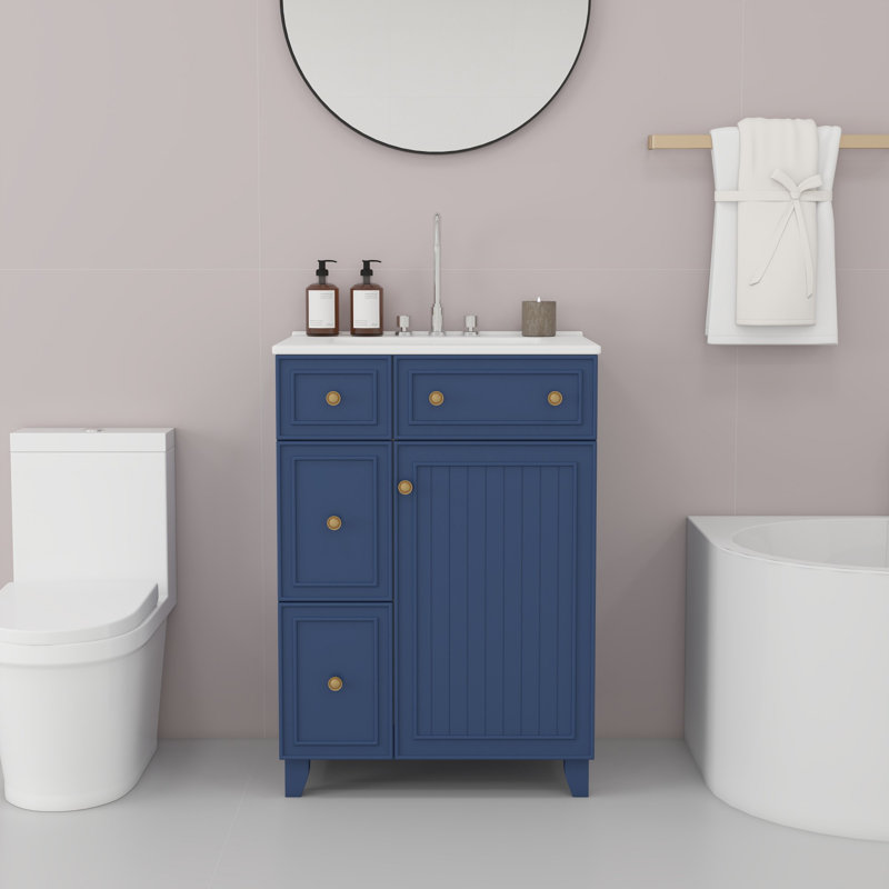 Meuble-lavabo de 24 po avec rangement, Bleu, Doré