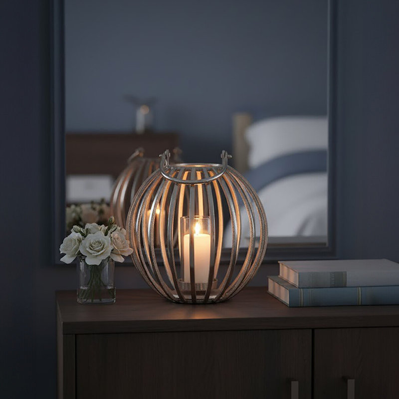 Aura Glass Tabletop Lantern, 35cm H x 32cm W x 32cm D