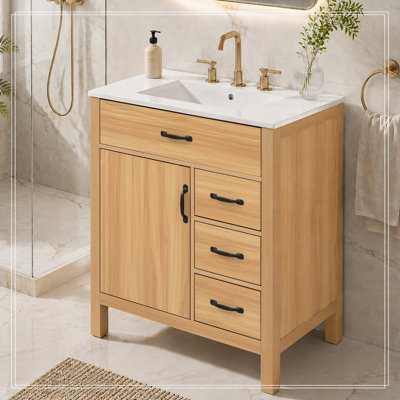 Meuble-lavabo avec lavabo, 1 porte, 1 tiroir rabattable et 3 tiroirs