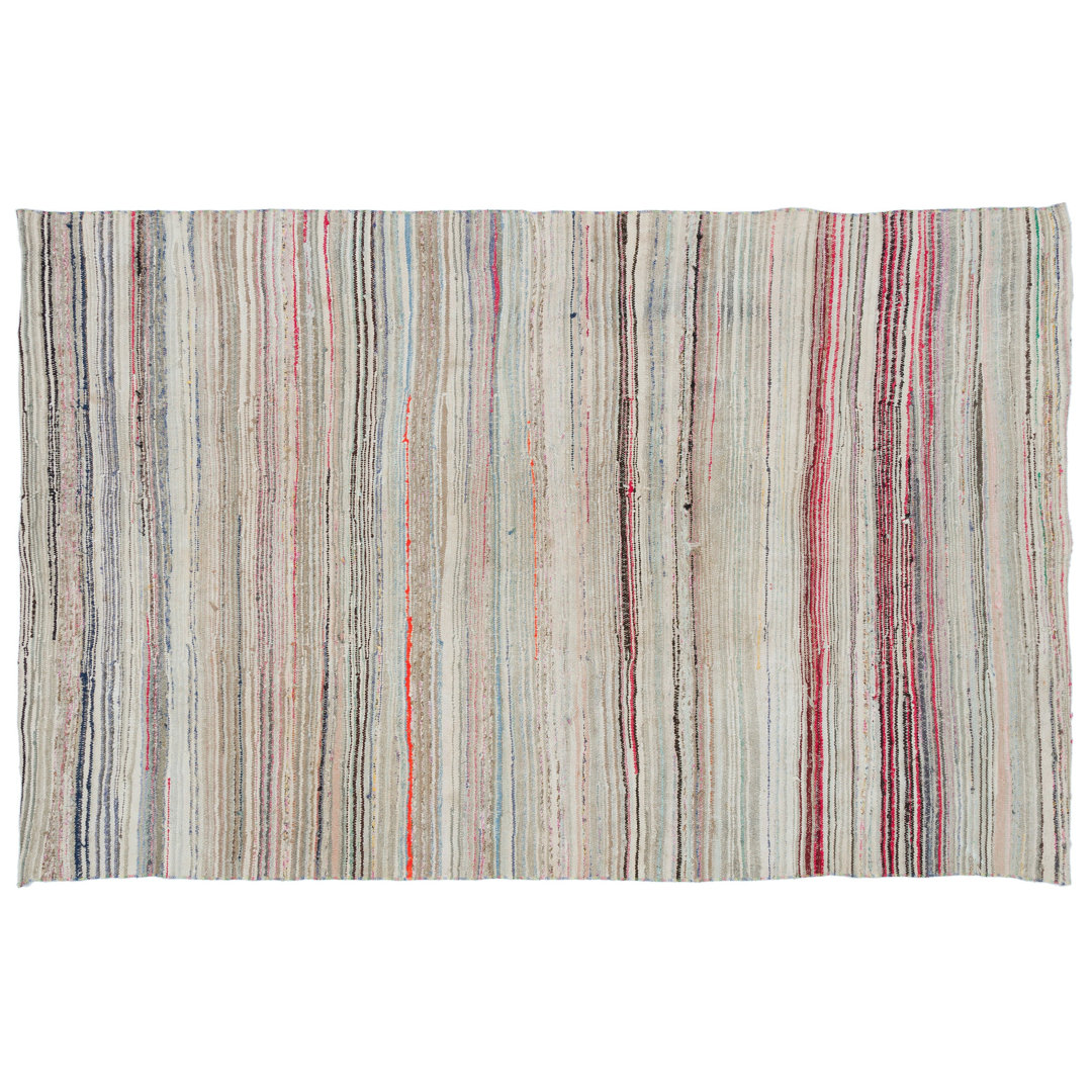 Girit Beige Striped Wool Handmade Area Rug