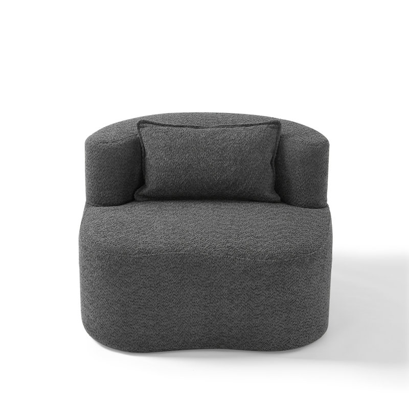 34 inch Upholstered Fabric Armchair, Barrel Chair, Gray Chenille