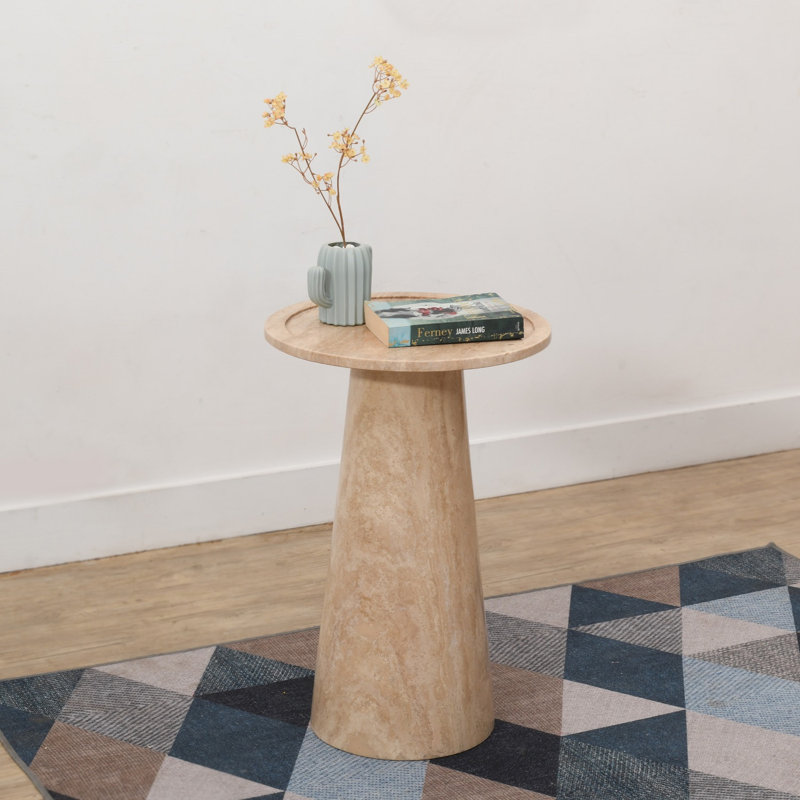 Table d'appoint beige avec miroir en travertin, H 24 po x L 16 po x l 16 po
