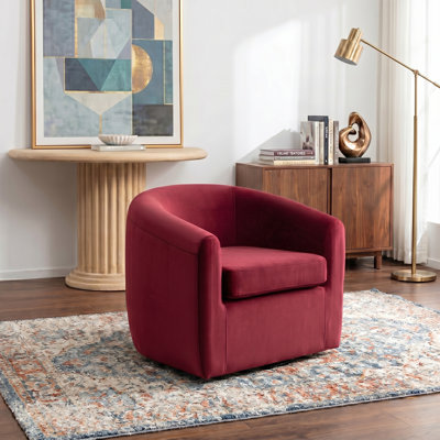 Tolliver Upholstered Velvet Swivel Barrel Chair