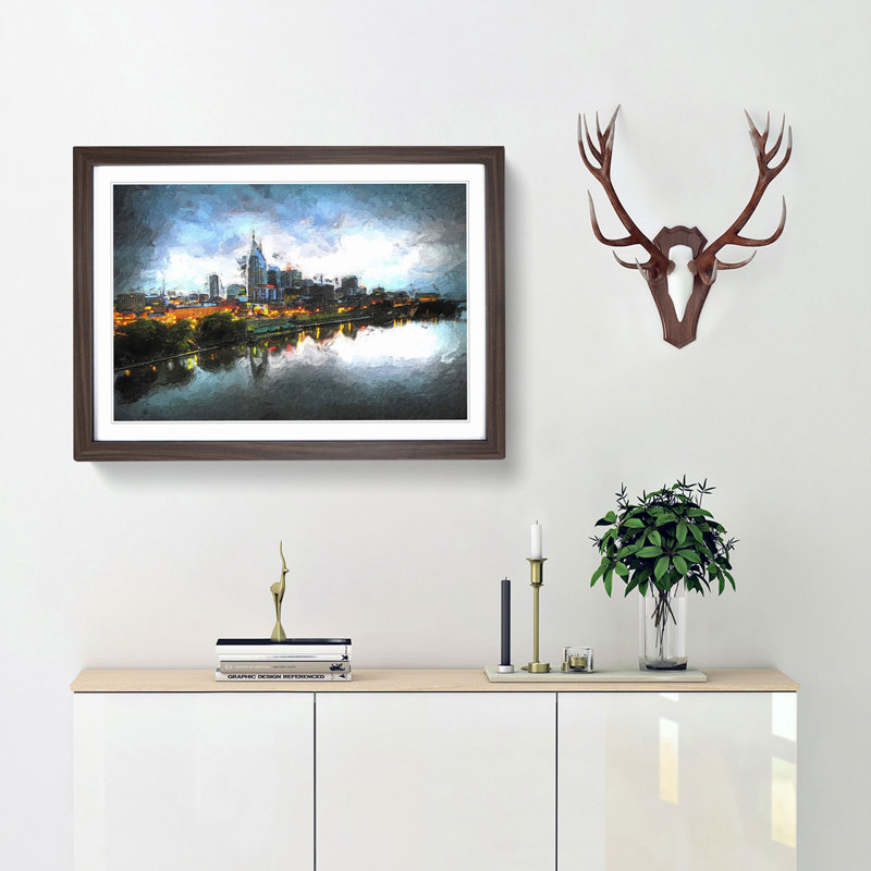 Nashville Tennessee Skyline at Night - Framed Print, Walnut Framed, 27cm H x 36cm W x 2cm D