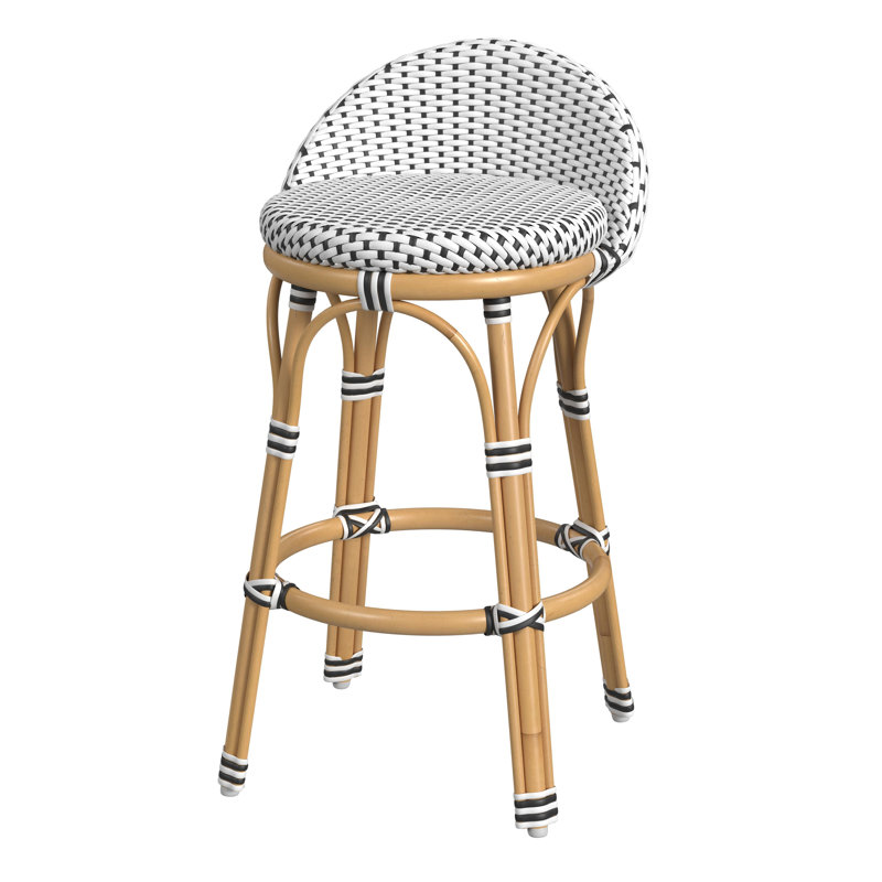 Inez 24 in. Seat Height Rattan Low Back Counter Stool, Black/White