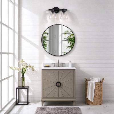 Hedley 31 " W Freestanding Standard 1 Single Vanity Bathroom Vanity With Blue Limestone Top