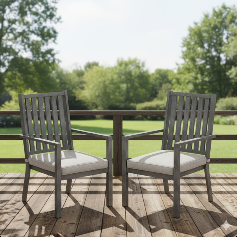 Set Of 2 23" All-Weather Aluminum Patio Dining Chairs With Thick Gray Cushions And Gray Frame