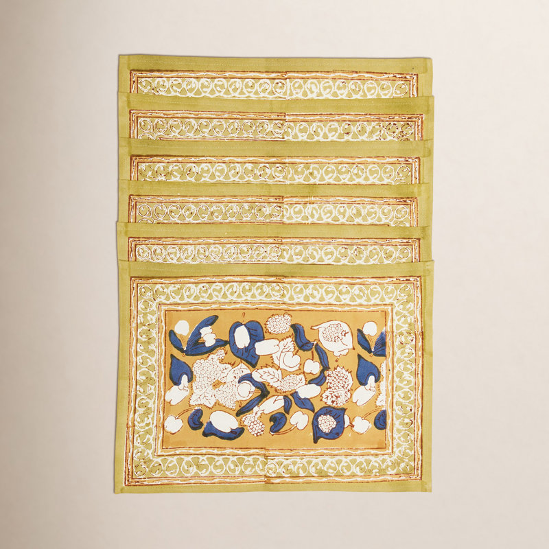 Forest Harvest 100% Cotton Rectangle Placemats, Mustard/Blue/White
