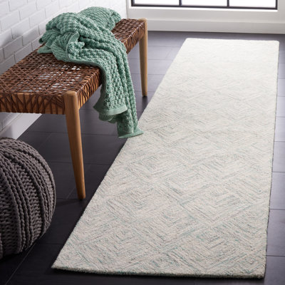 Tapis gris / turquoise en laine / coton touffeté à la main Borreri