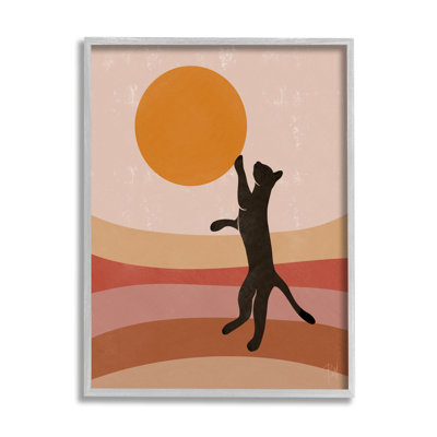 " Black Cat Reaching Stripes Pattern " by Birch&Ink