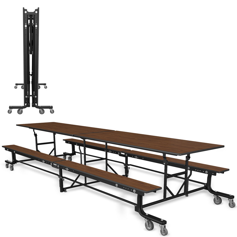 Palmer Hamilton 145'' Rectangle Bench Cafeteria Table with Metal Frame, Montana Walnut