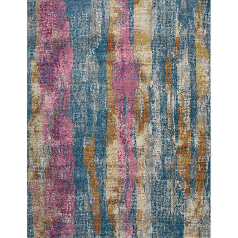 Reversible Grey and Multicolor Geometric 8' x 10' Synthetic Area Rug