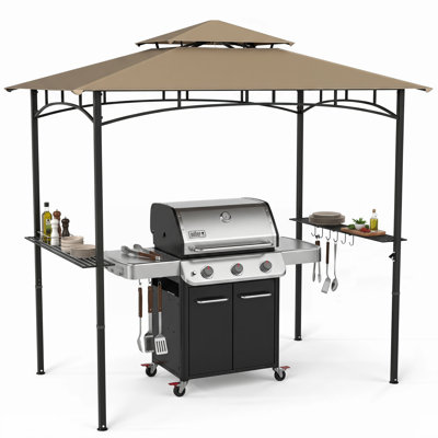 8x5 FT Weather Resistant Grill Canopy, Outdoor BBQ Gazebo with Bottle Opener for Patio Backyard, Beige