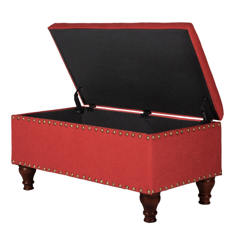 Griffiths Polyester Blend Upholstered Storage Bench, Red, 16.75" H x 35.5" W x 19.5" D