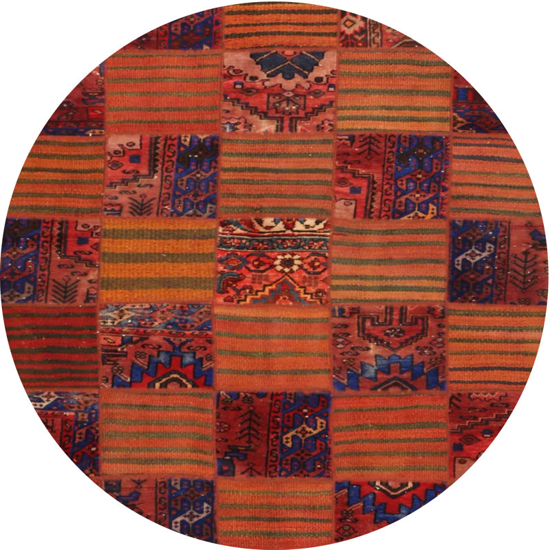 Tapis de zone orange/rouge contemporaine, Rond 5 pi