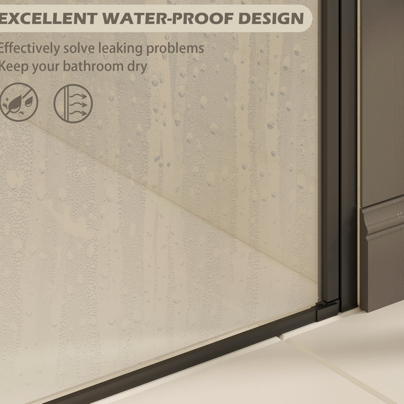 Porte de douche pivotante de 27 à 28 po de hauteur, 72 po de hauteur, verre, film résistant, noir mat, réversible pour une configuration de salle de bain efficace