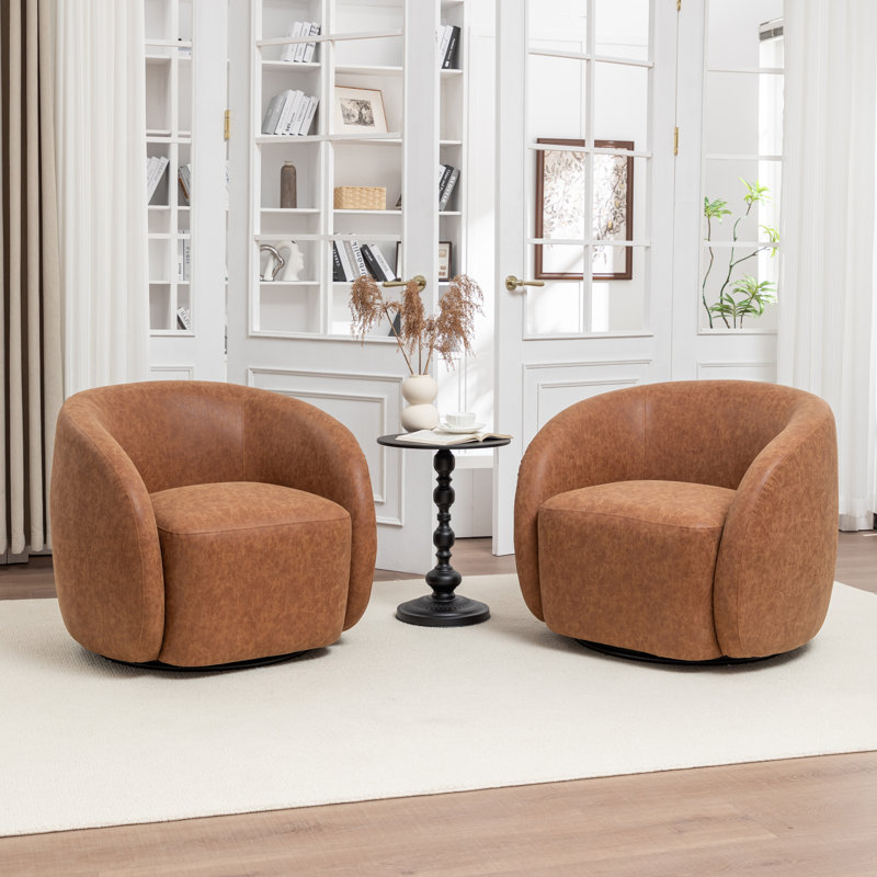 Katherline Hall Faux Leather Swivel Barrel Chair, Brown