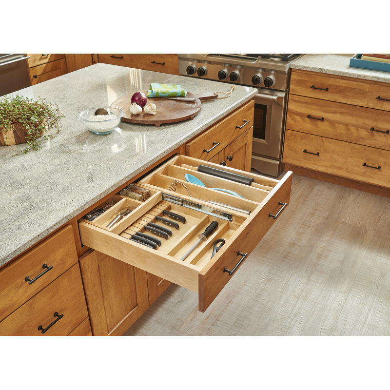 Light Brown Adjustable Two-Tier Wood Cabinet Drawer System