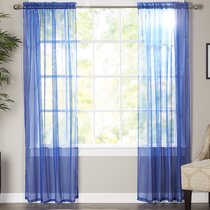  Sheer Curtains Blue 45 Inches Embroidered Wave Diamond