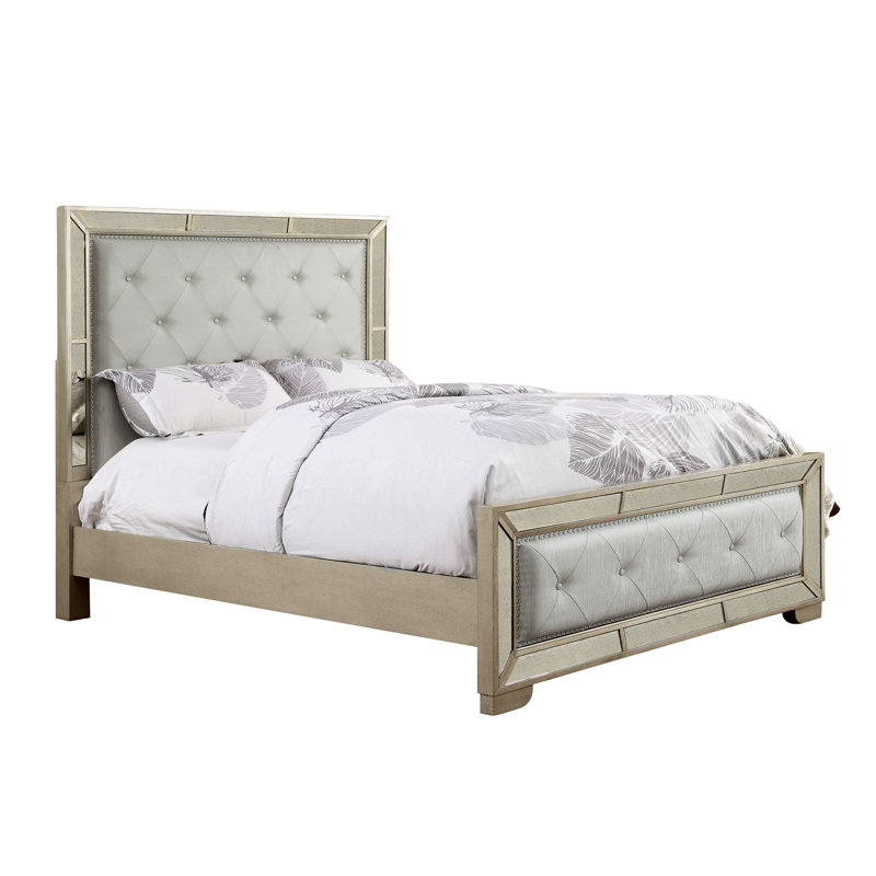 Frantz Button-Tufted Upholstered Panel Bed, Queen
