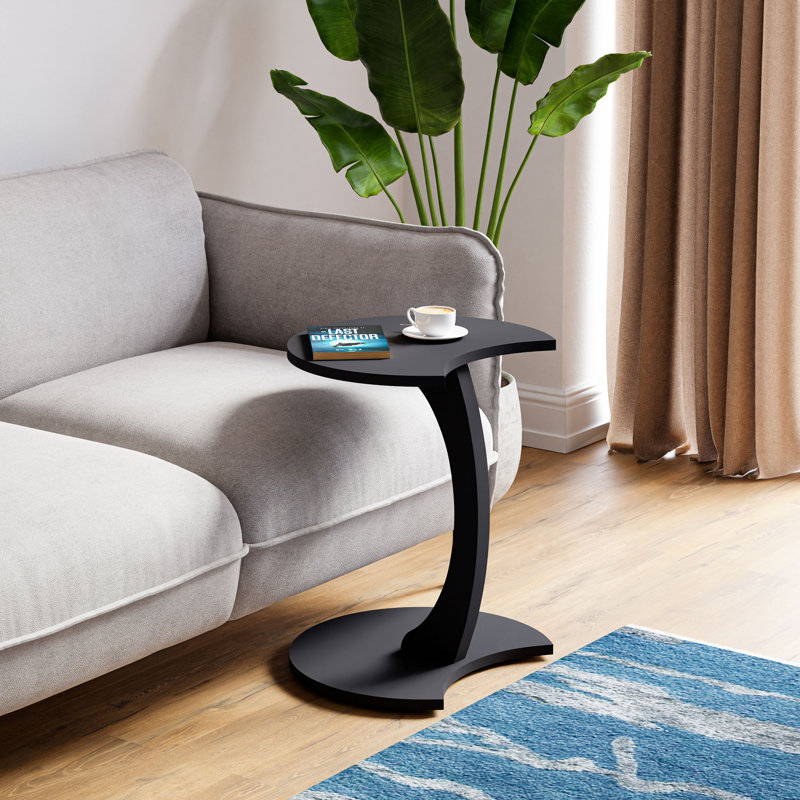 InterGo Modern C-Shaped Side Table for Living Room, Wheeled C Coffee Table, Sofa Table, Wooden End Table, Loiacano Nesting Table, Serving Table (Gray)
