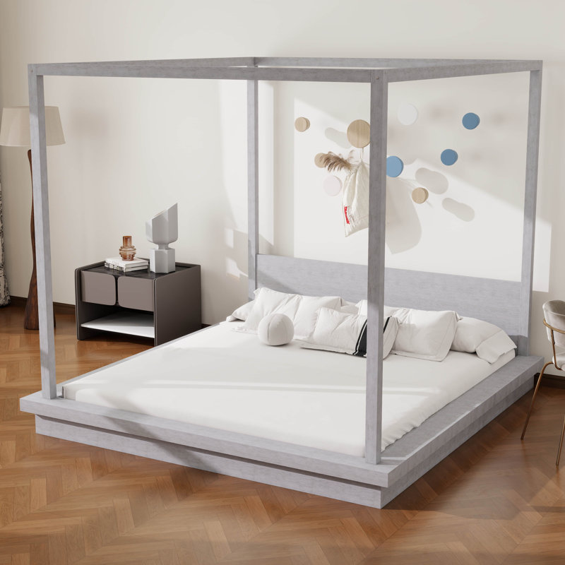 Cadre de lit à baldaquin avec tête de lit, lit plateforme en bois avec 4 affiches, lit à baldaquin moderne, Très grand lit