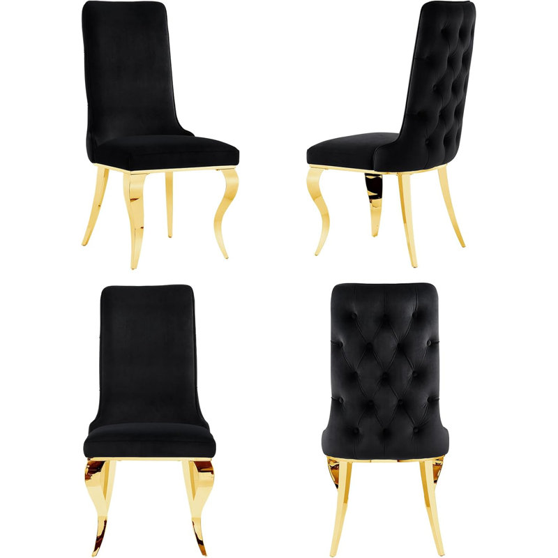 Black And Gold Dining Chairs With Buttons Tufted Backrest And Cabriole Legs Set Of 4