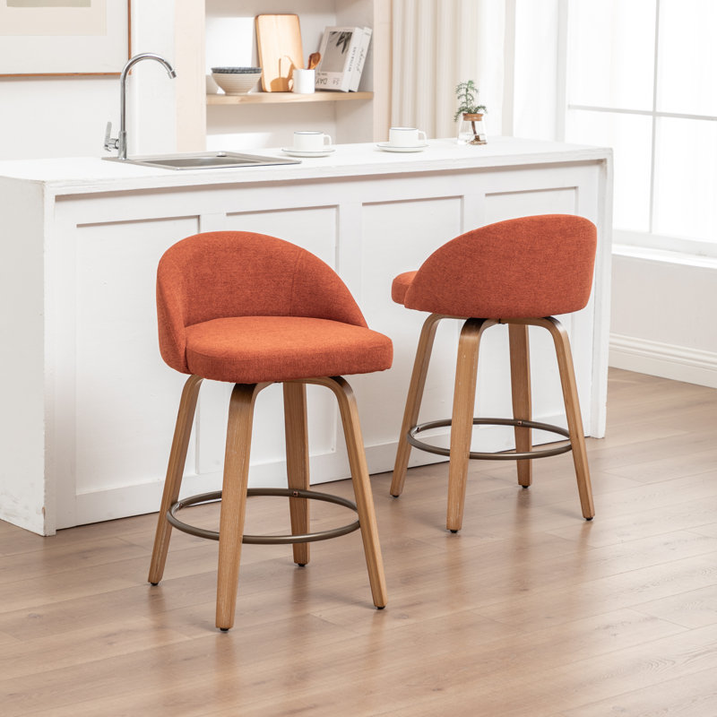 Swivel Upholstered Velvet Bar Stool with Solid Wood Frame, RUST, Set of 2, 64.5cm