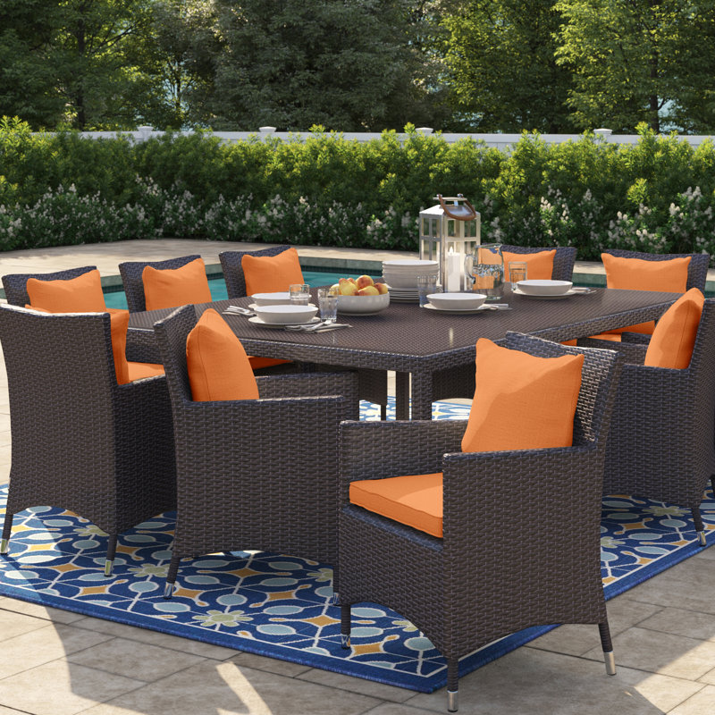Convene 11 Piece Outdoor Patio Dining Set with Cushions, Orange