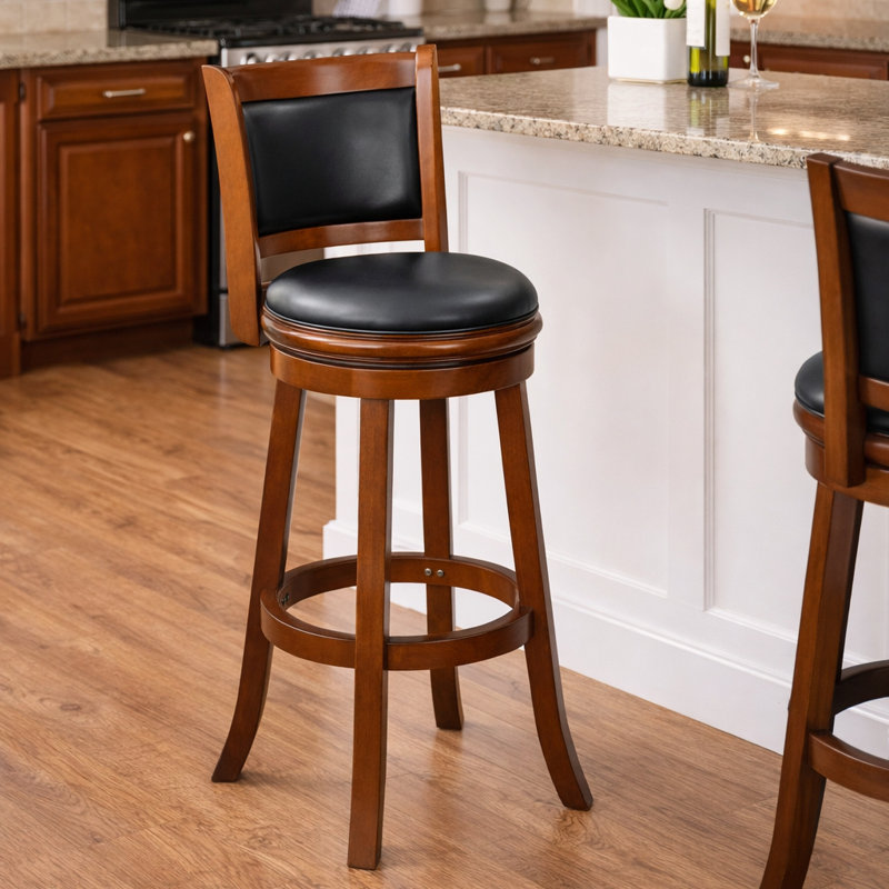 Comptoir pivotant, bar et très grand tabouret en bois Analuz, Cerise, Noir, Très grand (siège d'une hauteur de 34 po)