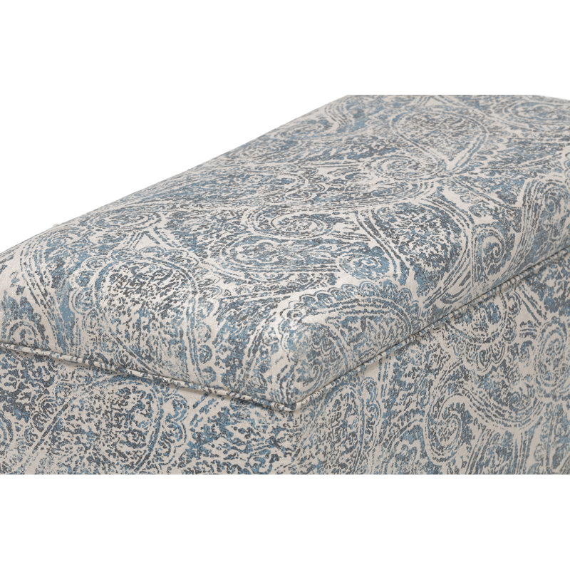 Bagnall Polyester Upholstered Storage Bench, Paisley Blue/Linen