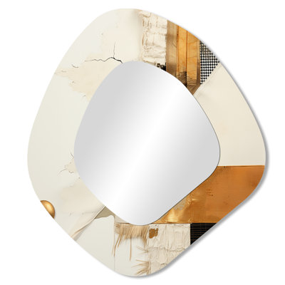 Folcroft gris et or coucher de soleil Collage VI - miroir à forme unique, collage abstrait