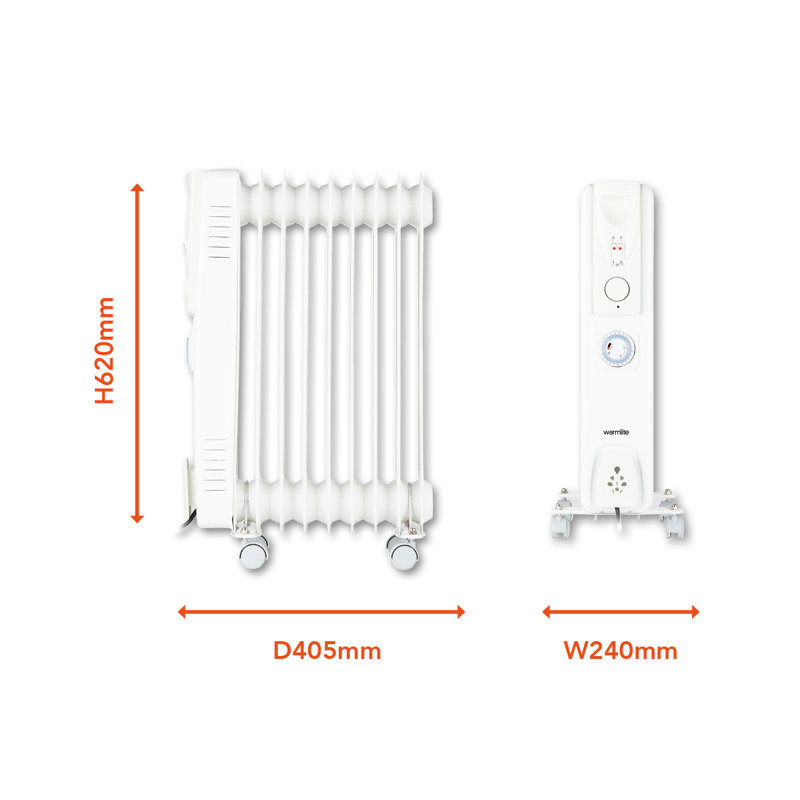 Warmlite 7 Fin Oil Filled Radiator with Adjustable Thermostat and 24 Hour Timer 1500, 2000 or 2500W, 2000W
