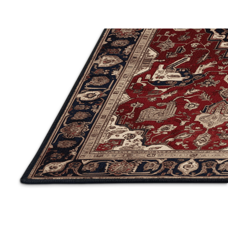 Machine Washable Persian Black Area Rug, Rectangle 5' x 8'