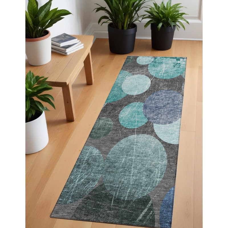 Tapis de couloir d'extérieur 8 pi gris et bleu