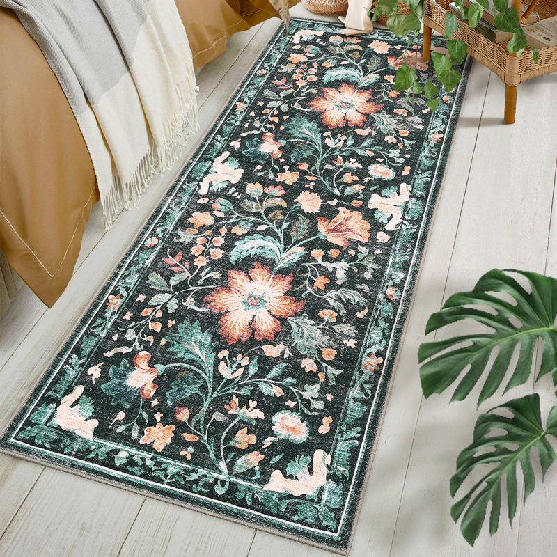 Area Rugs Washable Floral Print Rug for Living Room or Bedroom - Collapsible, Non-Slip, Easy to Clean, Pet Friendly Carpet - Modern Home Decor