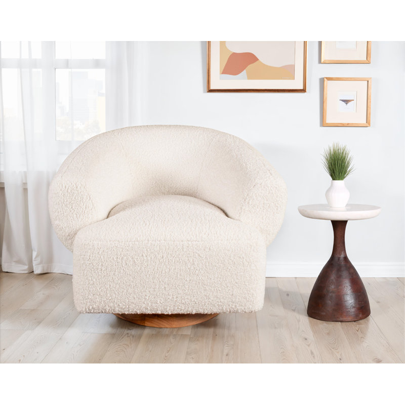 Bruford Swivel Barrel Chair, White Cotton Blend