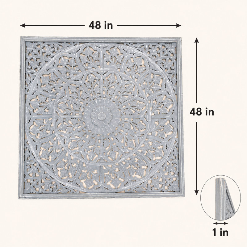 Panneau d'art mural mandala en bois 48 pouces, Grey